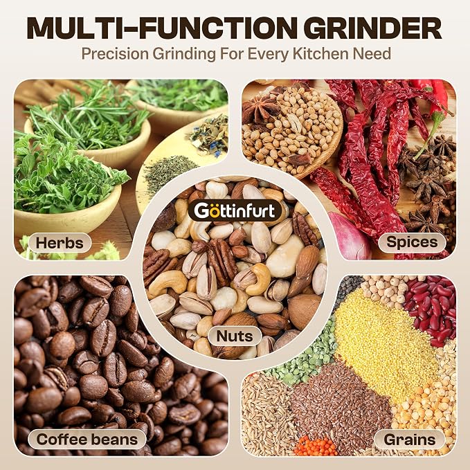 Upgraded Electric Spice Grinder, 800g Electric Grain Mill Grinder Coffee Herb Grinder with Powerful Motor, Stainless Steel Blades & Detachable Bowl, Flour Mill for Spices, Nuts, Grains, Coffee Beans