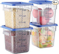 EGGKITPO 4 Pack 4 QT Food Storage Containers with Blue Lids Hot Cold Resistant Stackable Square Commercial Container Set with Handle, Clear Scarle Home Party Food Organizion BPA-Free Polycarbonate