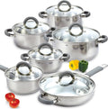 Cook N Home Basics Stainless Steel Cookware Sets, 12-Piece Pots and Pans | Stay-Cool Handle, Induction Compatible, Dishwasher and Oven Safe