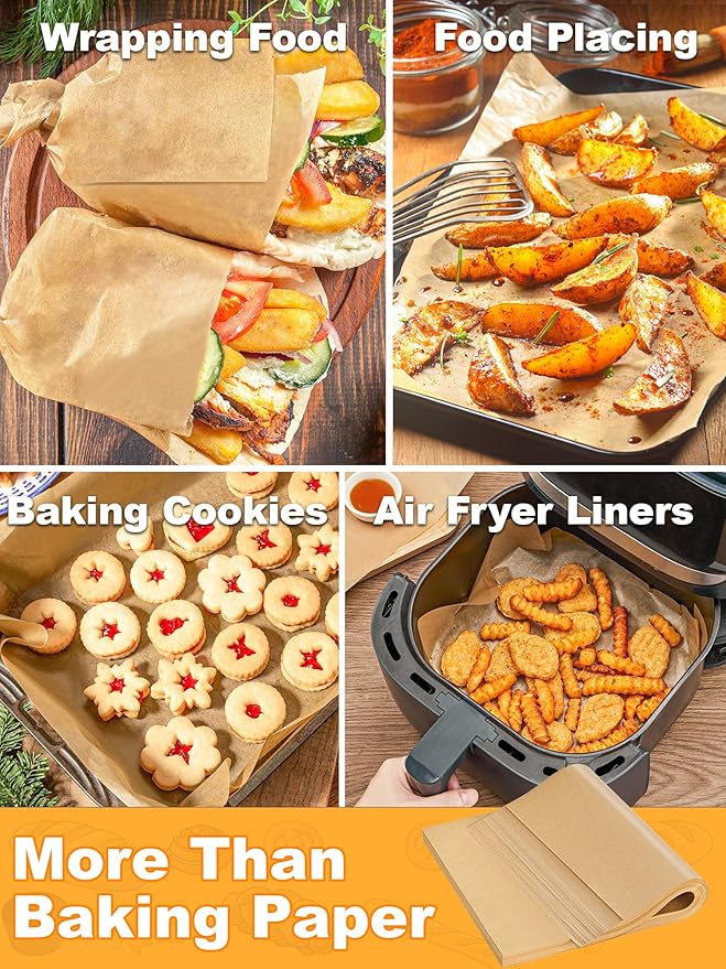 SMARTAKE 200 Pcs Parchment Paper Baking Sheets, 10x15 Inches Non-Stick Precut Baking Parchment, for Baking Grilling Steaming Bread Cup Cake Cookie and More (Unbleached)