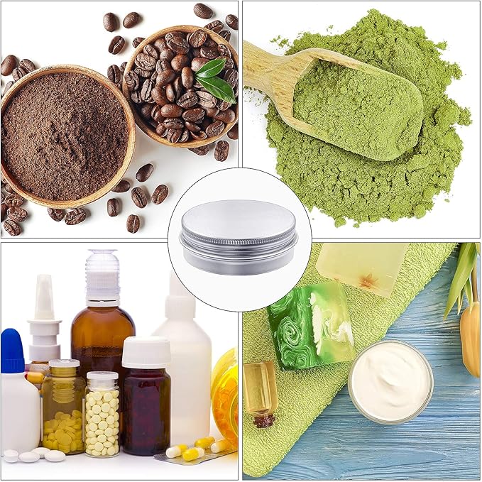 Patelai 2 oz Silver Metal Round Tins Aluminum Tin Cans Salve Tins Containers with Screw Lid 10 Sheets Stickers for Salve Spice Candies Balms Candles, 36 Pack (Classic Style)