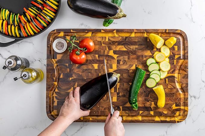 Lipper International 1260 Acacia Supreme End Grain Cutting and Carving Board with Juice Groove, 24" x 16" x 1"