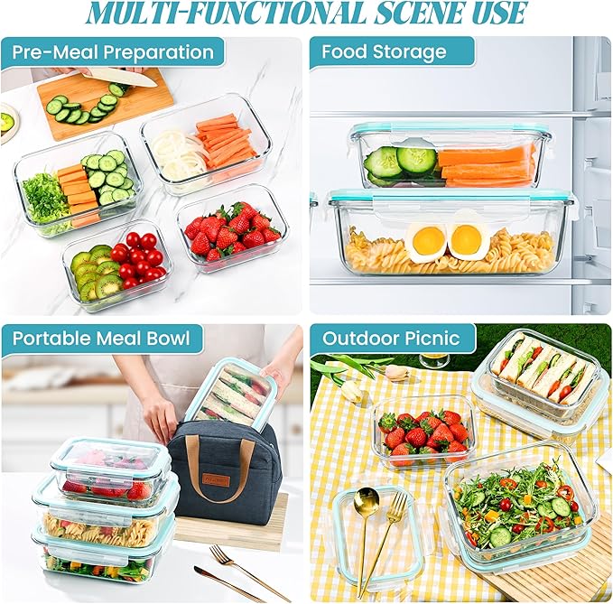 LOVYANXUE 4 Pack [78 oz & 36 oz] Large Glass Food Storage Containers with Lids, Glass Meal Prep Containers Set with Airtight Lids - BPA Free, Ideal for Food Storing/Serving, Microwave/Oven Safe