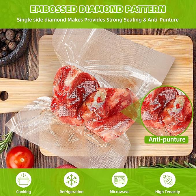 HytusCooking 150 Gallon Vacuum Sealer Bags for Food (11" x 16"),Heavy Duty Pre-Cut Food Vacuum Seal Storage Bags,Commercial Grade Embossed Sous Vide bags for Food Storage,Meal Prep,Microwave, BPA-Free
