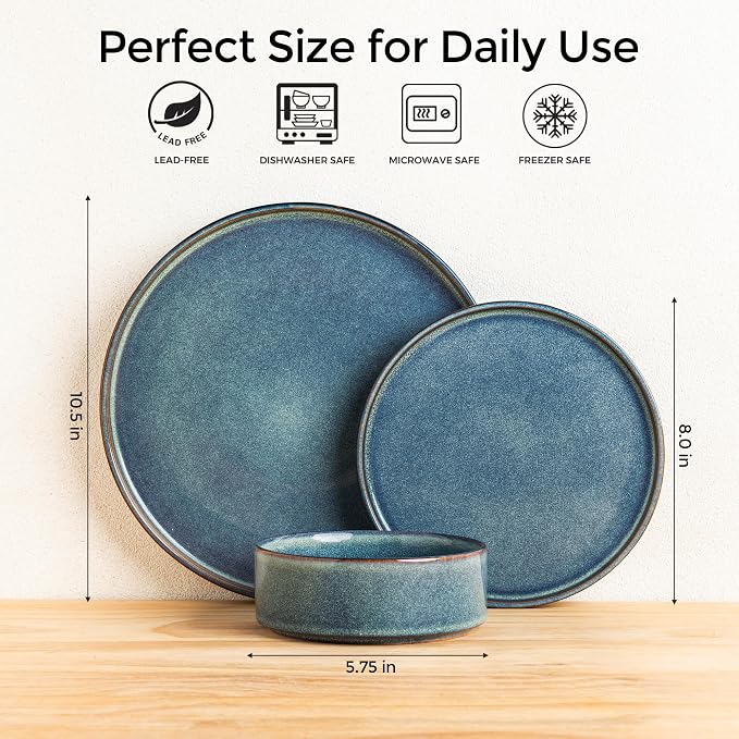 AmorArc Ceramic Dinnerware Sets, Handmade Reactive Glaze Stoneware Plates and Bowls Sets,Highly Chip and Crack Resistant | Dishwasher & Microwave Safe Dishes Set, Service for 4 (12pc)