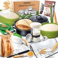 Sourdough Starter Kit for Beginners, 34 oz Starter Jar with Scale Marking, 2 Silicone Proofing Baskets, Complete Bread Baking Kit with Guide & Recipes, Easy to Use & Clean - Green