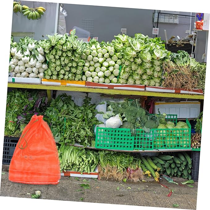 Zerodeko 50Pcs Reusable Mesh Produce Bags Drawstring Storage Net Bags for Fruits Vegetables Versatile Use for Retail Home and Farms Red