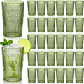 48 Pcs 16 oz Plastic Vintage Drinking Glasses Stemless Ribbed Highball Glasses Bulk Embossed Reusable Cup for Water Beer Cocktails Juice Wedding Bridal Shower Birthday Event Party (Green)