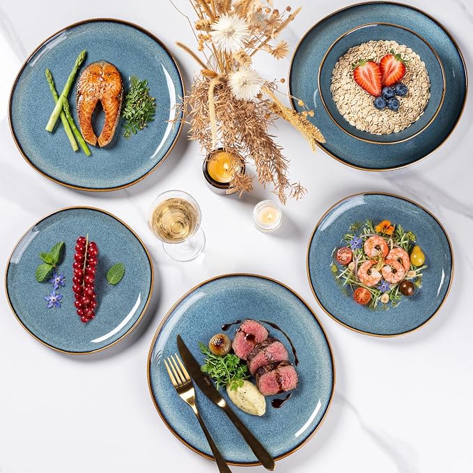 AmorArc Ceramic Dinnerware Sets,Handmade Reactive Glaze Stoneware Plates and Bowls Sets,Highly Scratch Resistant | Dishwasher & Microwave Safe Dishes Set,Service for 8 (24pc)