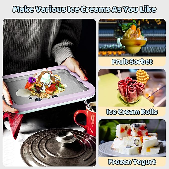 JoyMech Ice Cream Roll Maker Rolled Ice Cream Machine, Sweet Spot Pan, Instant Cold Plate, Ideal for Making Rolled Ice Cream Soft Serve Slushies Frozen Yogurt Sorbet and Gelato (Lavender)