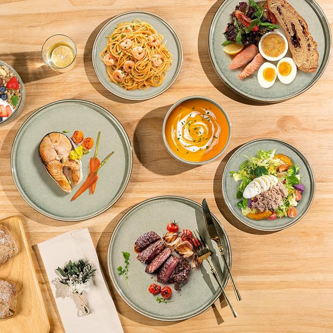 AmorArc Ceramic Dinnerware Sets, Handmade Reactive Glaze Stoneware Plates and Bowls Sets,Highly Chip and Crack Resistant | Dishwasher & Microwave Safe Dishes Set, Service for 8 (24pc)
