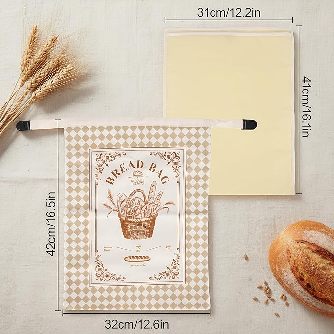 2 Pack Beeswax Bread Bags for Sourdough Homemade Bread, 16x12 Inch Cotton Storage Bags with Removable Liner for Sourdough Fresh and Extend