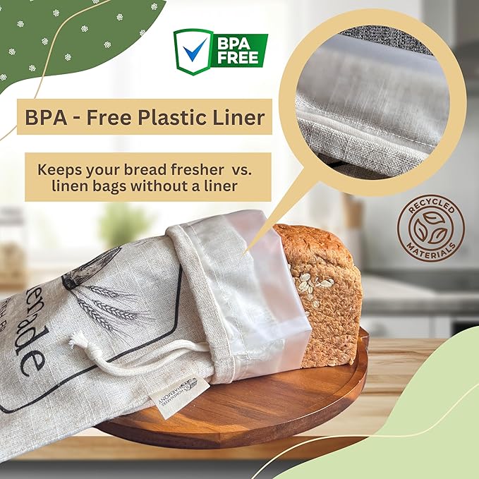 2 Pack XL Bread Bags for Homemade Bread, 18 x 14 in Organic Linen Sourdough Bags – Reusable Bread Storage Bags, Keeps Bread Fresh Longer – by Homemakers Harmony