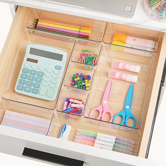 Vtopmart 4 Pack Bathroom Storage Organizer and 66 PCS Clear Plastic Drawer Organizers Bins