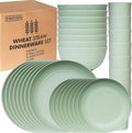 Wheat Straw Dinnerware Sets | Unbreakable Dinnerware Sets | Dishwasher Microwave Safe Dinnerware | Eco Friendly Non Breakable Dinnerware Sets | RV Outdoor Camping (Green, Service for 8 (32 pcs))