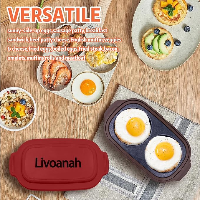 Microwave Egg Cooker for 2 Eggs - Microwave Egg Poacher & Fryer for Breakfast Sandwiches, Quick Breakfast Maker, Nonstick, Dishwasher Safe, BPA-Free, Portable for Home, Travel & RV (Red)