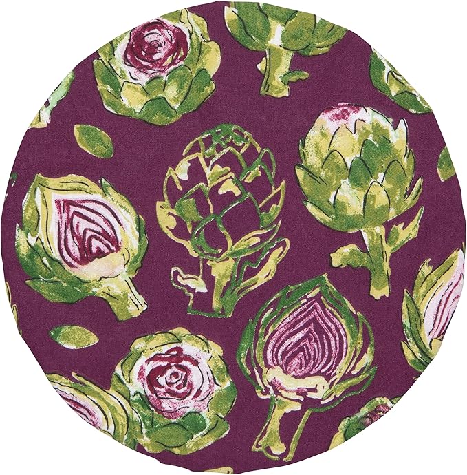 Now Designs Artichoke Collection Bowl Covers Set of 2, Reusable Cotton with Moisture-Locking Lining, DIA7.5in/DIA9.25in, Machine Washable, Purple/Green