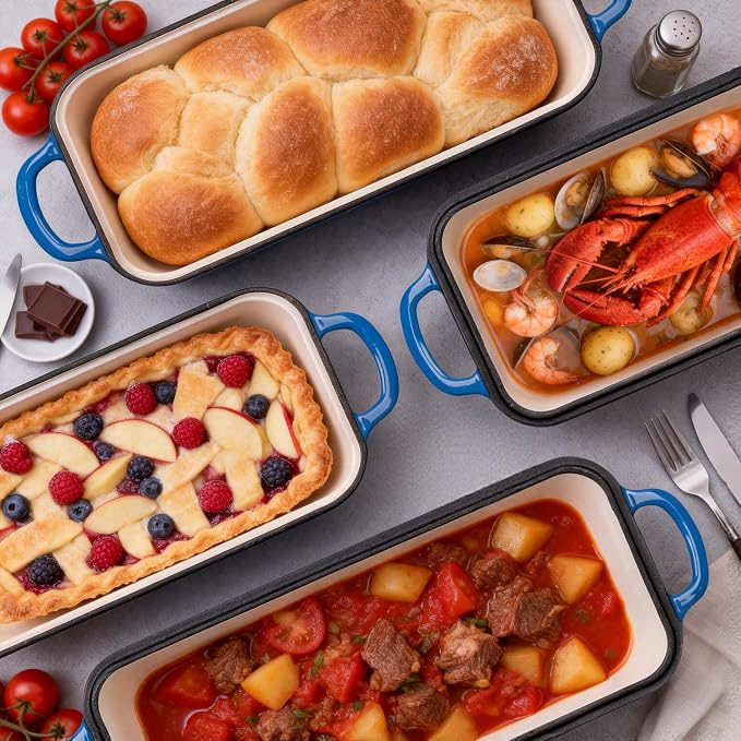 11x5 Inch Cast Iron Loaf Pan with Lid, Large Loaf Pans for Sourdough Bread Baking, Even Heat Distribution Loaf Dutch Oven for Homemade Bread, Meatloaf (5.8Qt, Marseille)