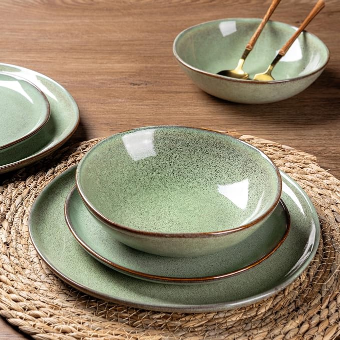 AmorArc Ceramic Dinnerware Sets,Handmade Reactive Glaze Stoneware Plates and Bowls Sets,Highly Scratch Resistant | Dishwasher & Microwave Safe Dishes Set,Service for 4 (12pc)