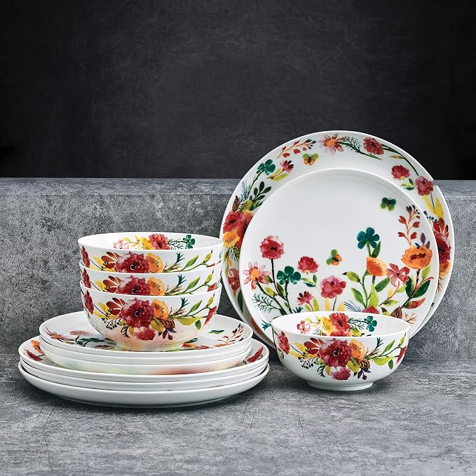 Mikasa Karina Bone China Lightweight Chip Resistant 12 Piece Dinnerware Set, Service for 4