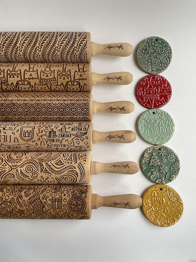 SUNFLOWER FIELD Embossed Rolling Pin for Ceramic. Clay Roller and Ceramic Stamp for Embossing Pottery. Baking Gifts for Women by Algis Crafts for Embossed Cookies