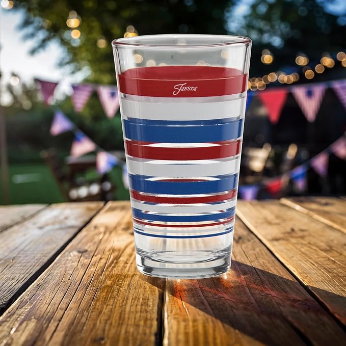 Officially Licensed Fiesta Stripes 16-Ounce Tapered Cooler Glass (Set of 4) (Red White Blue Collection)