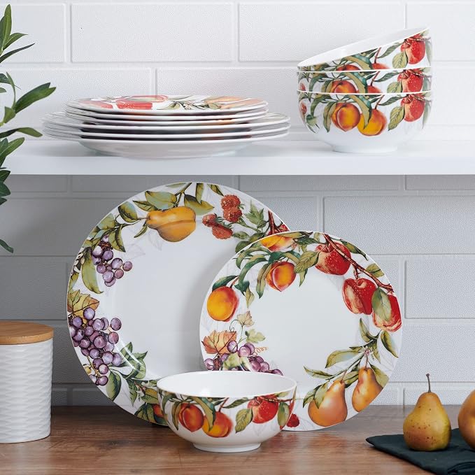 Mikasa Orchard Bone China Lightweight Chip Resistant 12 Piece Dinnerware Set, Service for 4