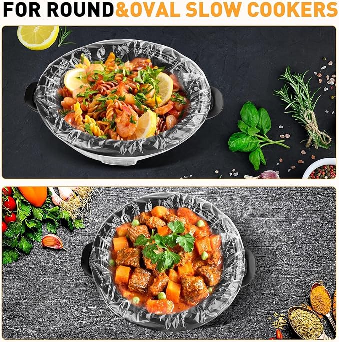 100 Pack Slow Cooker Liners, Large Size 14"x 22" Cooking Bags Disposable Pot Liners, Plastic Slow Cooker Bags Fits 6-10 Quarts, BPA Free, Suitable for Oval & Round Pot