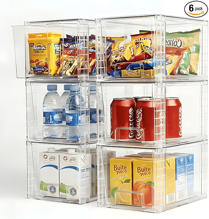 6 Pack Stackable Acrylic Storage Drawers – Clear Plastic Organizer Bins, Easy to Assemble, Suitable for Bathroom, Undersink, Kitchen, Pantry, Makeup, Medicine Organization