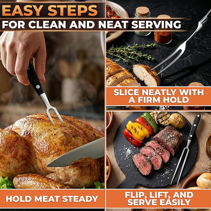 2 Pcs Carving Fork for Meat – 12 Inch Stainless Steel Meat Forks for Kitchen, Heat-Resistant Non-Slip Handles – Two-Prong Straight & Curved BBQ Fork for Slicing, Grilling & Serving
