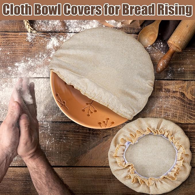 Patelai 10 Pcs Bowl Covers Reusable in 5 Size Stretch Cloth Fabric Elastic Food Storage Bowl Covers Bread Sourdough Lids for Proofing Food Fruits Leftover(Beige,Beige Style)