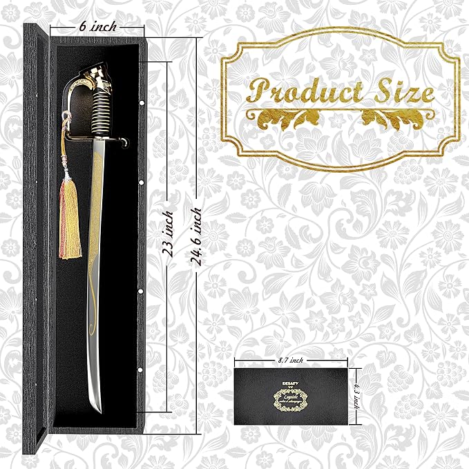 Champagne Saber with Golden Handle & Wooden Gift Box,Pirate Sword Champagne Opener,Sparkling Wine Knife,Champagne Knife Unique Openning Wine with Sabre (Golden)