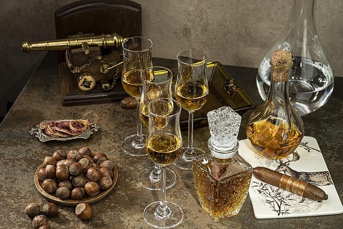 GLASSIQUE CADEAU Cognac, Brandy, Tequila and Dessert Wine Snifter Glasses | Set of 4 Small Tasting Tulip Copitas for Sipping Spirits, Madeira, After Dinner Drinks