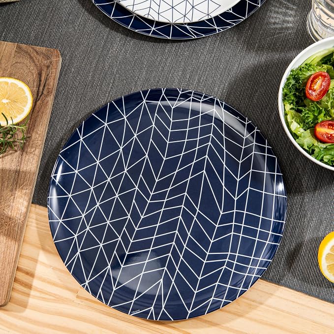 Bzyoo 12-Piece Melamine Dinnerware Set - Spidy | Lightweight, Durable, BPA-Free | Dishwasher Safe Dish Set for Indoor & Outdoor Use - Perfect for Camping, BBQs