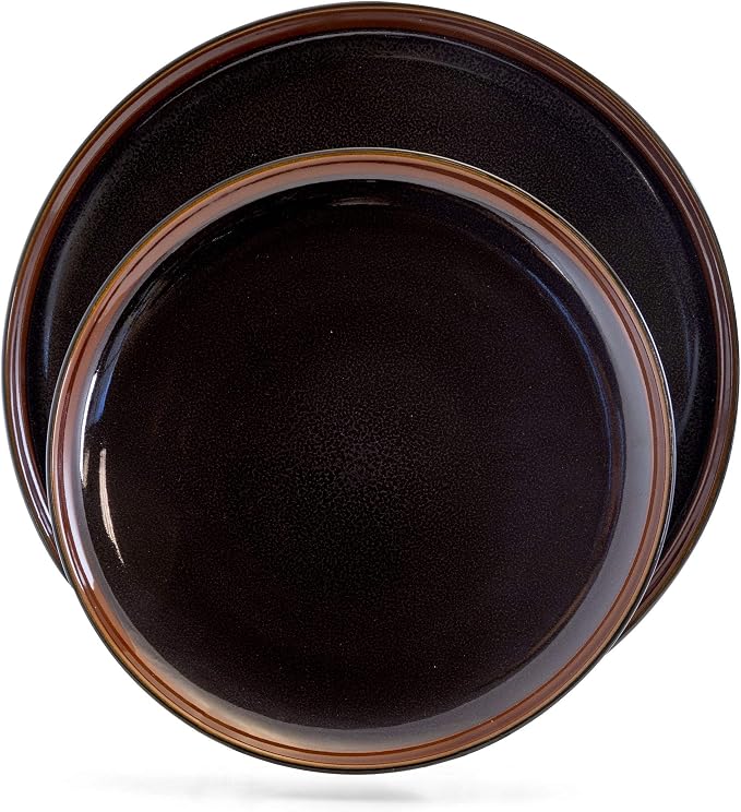 Elama Midnight Beach 16 Piece Dinnerware Set in Metallic Black