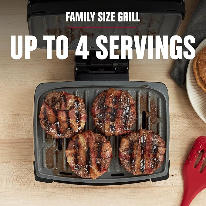 George Foreman® Fully Submersible™ Grill, NEW Dishwasher Safe, Wash the Entire Grill, Easy-to-Clean Nonstick, Black/Grey (Pack of 2)