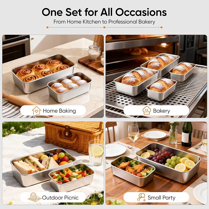 LIANYU Bread Pans Set, 16 Pack Stainless Steel Bread Loaf Pans for Baking, 9x5 Inch and 6.3x3.5 Inch Small Loaf Pans for Homemade Bread Brownies Cake, Oven Safe & Dishwasher Safe, 8 Medium+8 Small