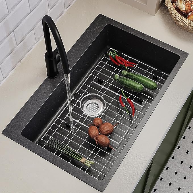 28-3/8’’ x 14-3/16’’ Sink Protectors for Kitchen Sink, Stainless Steel Kitchen Sink Protector, Sink Grate for Bottom of Kitchen Sink with Rear Drain, Sink Grid for Single Bowl Kitchen Sink