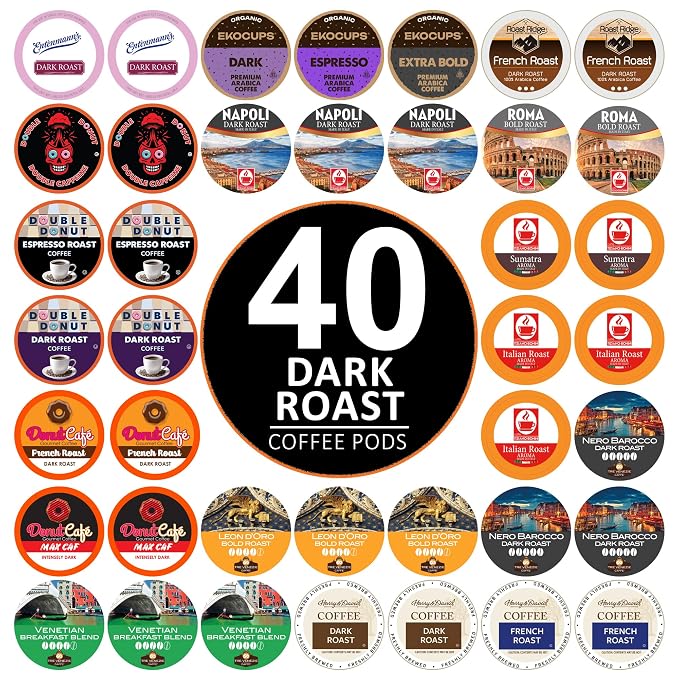 Perfect Samplers Dark Roast Coffee Pod Variety Pack - Pack for Keurig K Cups Coffee Makers, Bold 40 Count