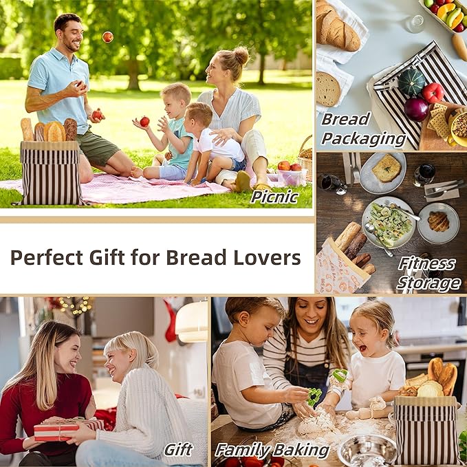 Beeswax Bread Bags for Sourdough - Extra Large 17"×12.5", 2 Pack Reusable Organic Cotton Linen Bread Storage Bag, Keeps Bread Fresh Naturally, Eco-Friendly Homemade Bread Bag