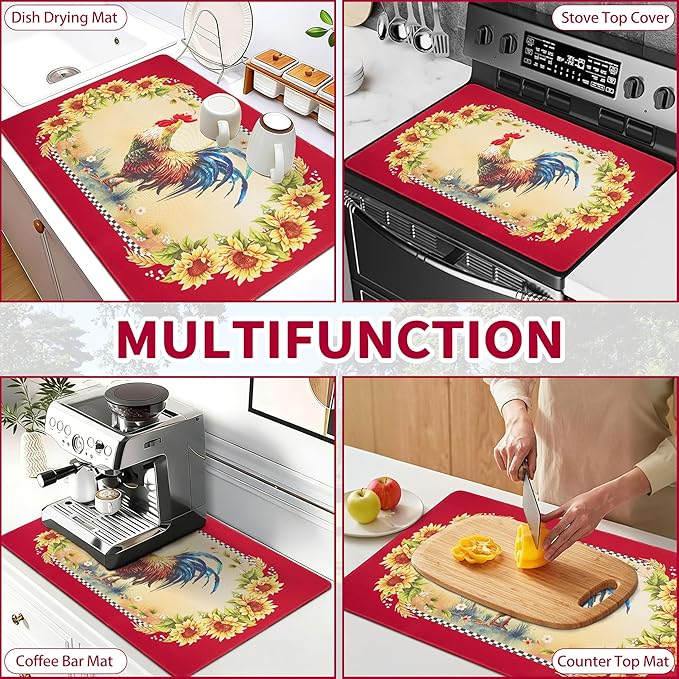 Farmhouse Rooster Stove Top Covers for Electric Stove 20x28 Inch Farmhouse Heat Resistant Glass Top Stove Cover Washable Foldable Cooktop Protector
