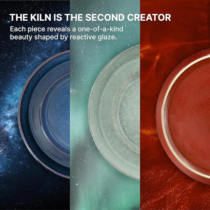 Mimola Stoneware Dinnerware Sets Service for 4, 16 pcs Reactive Glaze Plates and Bowls Sets, Handmade Ceramic Dish Set, Highly Chip and Crack Resistant Modern Plate Set (china red)