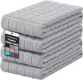 Homaxy Premium Cotton Kitchen Towels 16"x 28", Large Natural Ring Spun 390 GSM Dish Towels, Super Absorbent Terry Kitchen Hand Towels, Soft Tea Towels with Hanging Loop, Pure Light Grey Design, 4 Pack