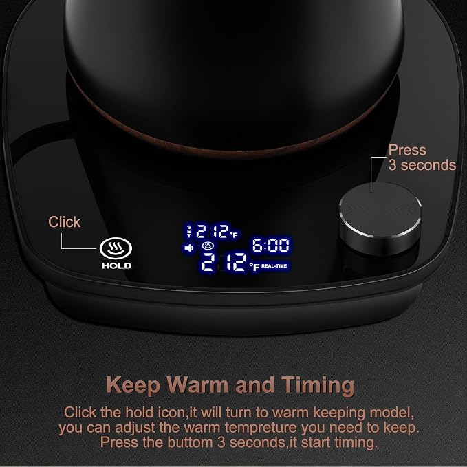 Gooseneck Electric Kettle, Intelligent Temperature Control, Stainless Steel Inner, Quick Heating, for Pour Over Coffee, Brew Tea, Boil Hot Water, 1000W 0.9L Black