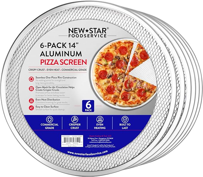 New Star Foodservice Restaurant-Grade Seamless Aluminum Pizza Baking Screen, 14 Inch, Pack of 6