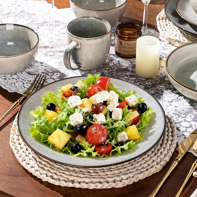 GBHOME Ceramic Dinnerware Sets for 4, 12 Pieces Stoneware Plates and Bowls Sets, Reactive Glaze Dishes -Scratch Resistant, Dishwasher&Microwave Safe