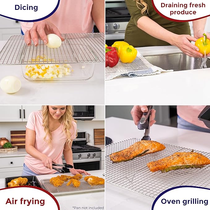 KITCHENATICS Quarter Sheet Cooling Rack Stainless Steel Oven Safe Set 2 | Fits standard quarter sheet pans for grilling, broiling, drying and draining grease while cooking
