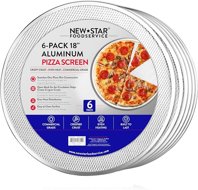 New Star Foodservice Restaurant-Grade Seamless Aluminum Pizza Baking Screen, 18 Inch, Pack of 6
