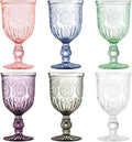 Multi Color Wine Glasses Set of 6 Vintage Hobnail Goblets 10 oz Dishwasher Safe