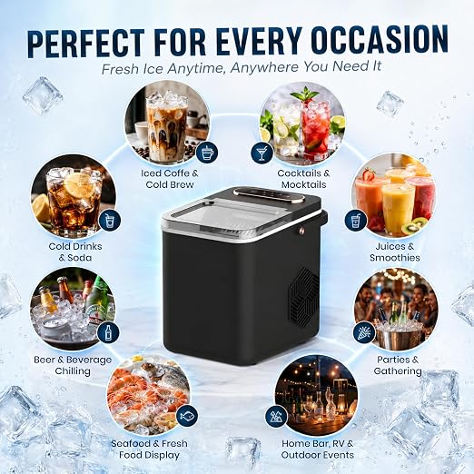 Countertop Ice Maker Machine, 26 lbs/Day Ice 1.4L Tank, 9 Ice Cubes in 6Min | Compact, quiet & energy-efficient with self-cleaning, viewing window, ice basket & scoop. Just fill, plug in & enjoy